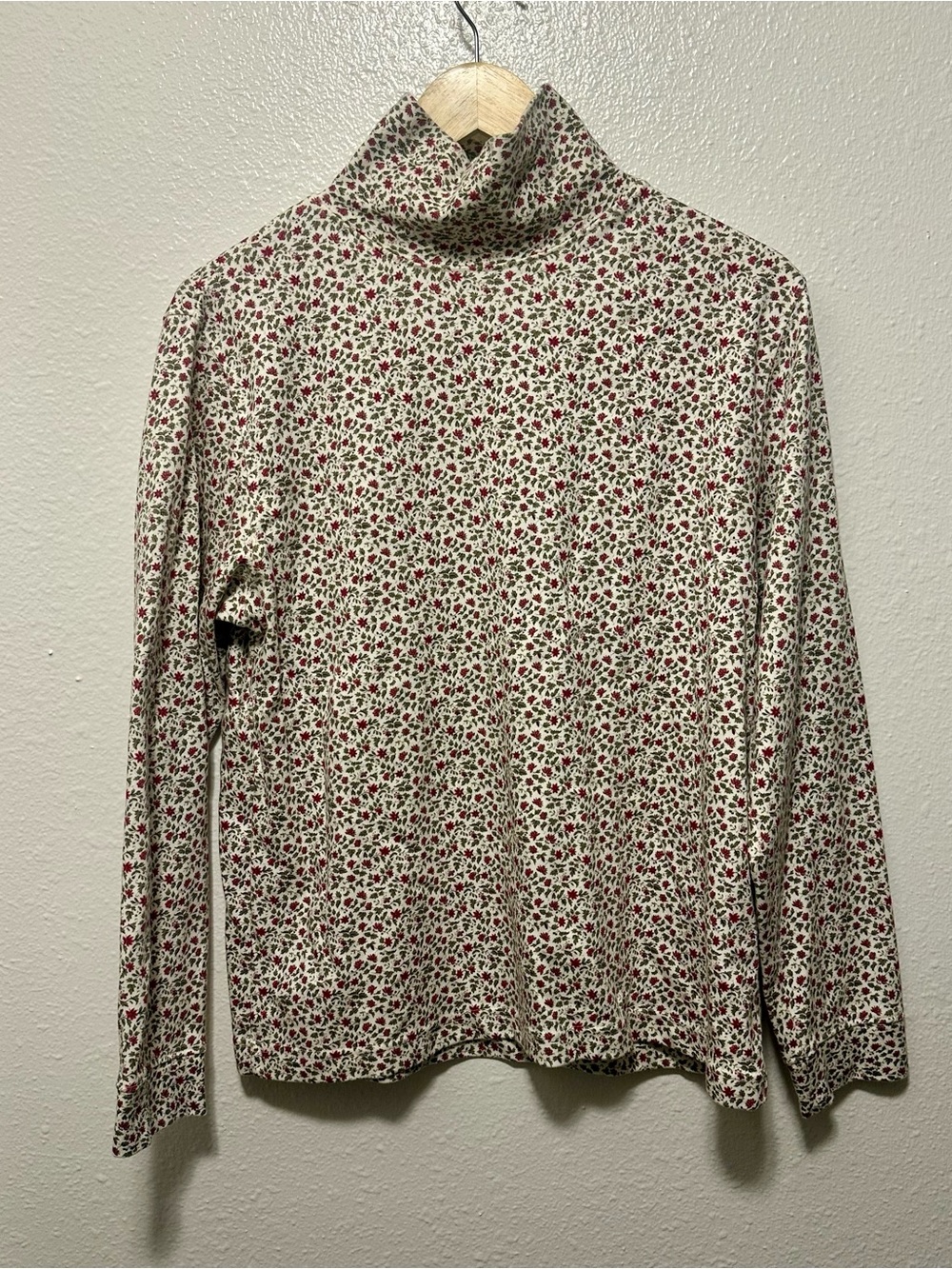 Basic Editions Cream Turtleneck with Red Floral Print -100 percent cotton Top